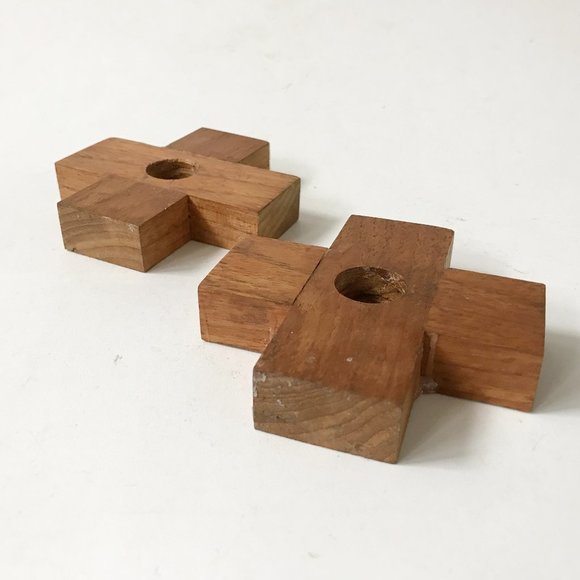 Handmade Wooden Cross Plus X Shaped Candlestick Candle Holders Set of 2 - Picture 3 of 9